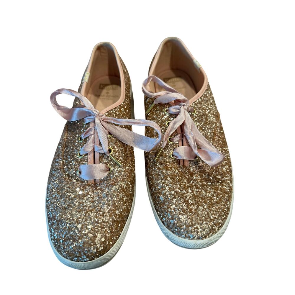 Keds x Kate Spade New York Rose Gold Glitter Sneakers with Satin Laces size 10